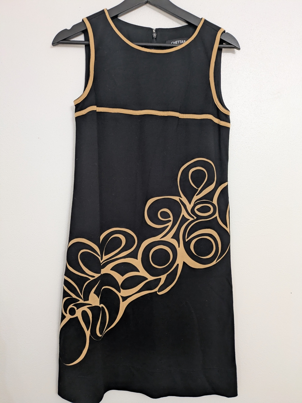 Chetta B Black Midi Dress with Tan Abstract Appliqué